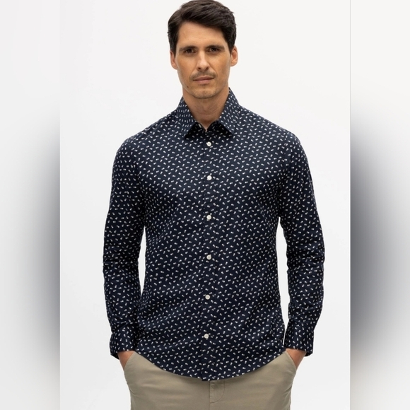 Julian & Mark Men's Size XL Ryan Geo Dot Print Long Sleeve Button Up Navy Shirt - Picture 1 of 13